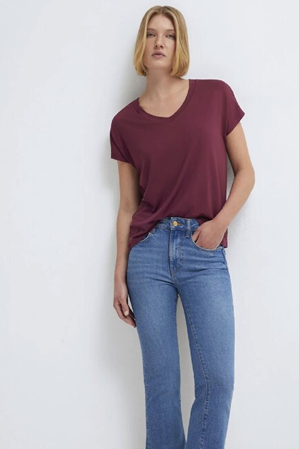 Kadın Basic V Yaka Penye 167714-70393 Bordo (1)