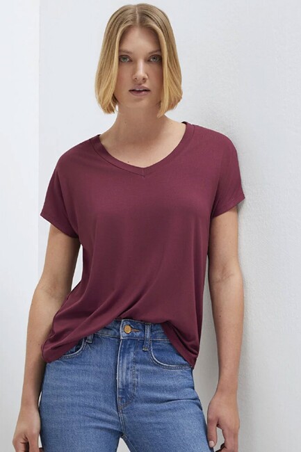 Kadın Basic V Yaka Penye 167714-70393 Bordo (2)