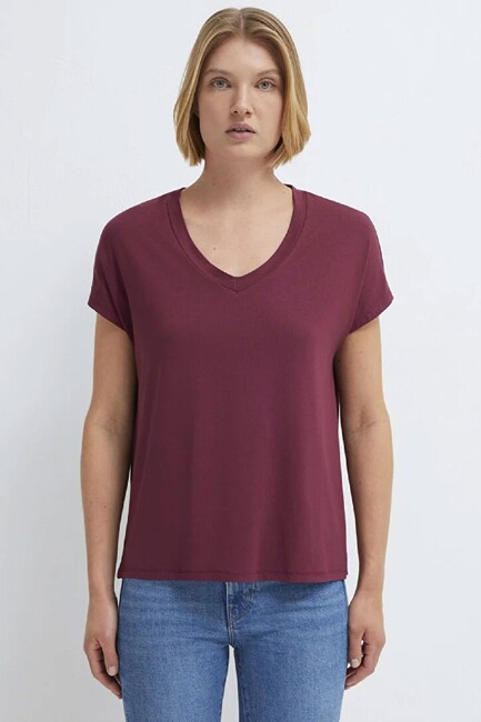 Kadın Basic V Yaka Penye 167714-70393 Bordo (3)