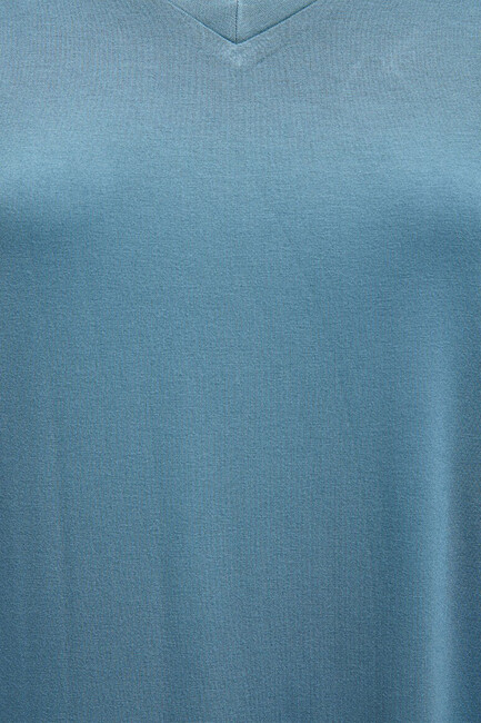 Kadın Basic V Yaka Tişört 167714-70753 Mavi - Thumbnail
