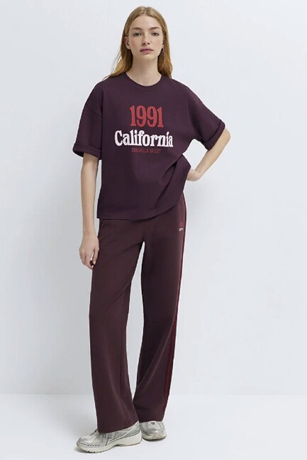 Kadın Baskılı Tişört 1613913-70223 Bordo (1)