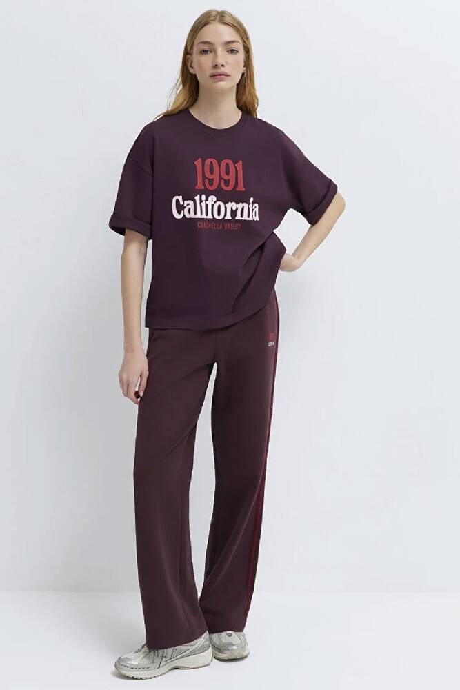 Kadın Baskılı Tişört 1613913-70223 Bordo 