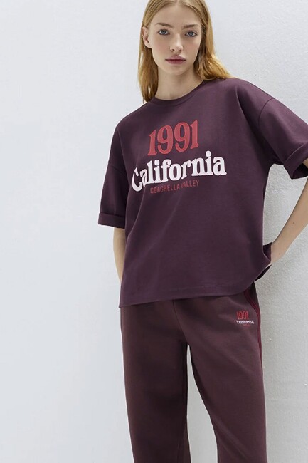 Kadın Baskılı Tişört 1613913-70223 Bordo (3)
