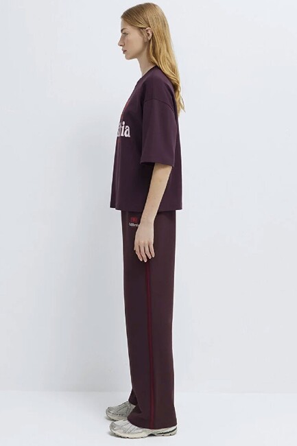 Kadın Baskılı Tişört 1613913-70223 Bordo - Thumbnail