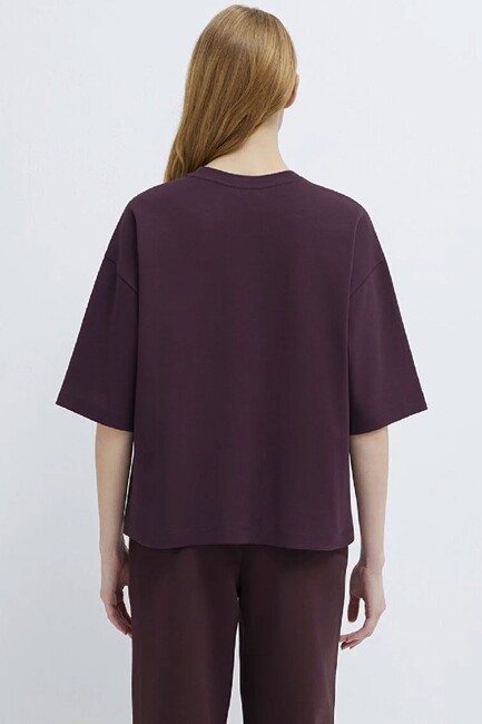 Kadın Baskılı Tişört 1613913-70223 Bordo - Thumbnail