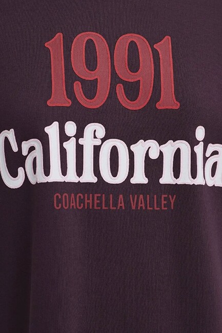 Kadın Baskılı Tişört 1613913-70223 Bordo - Thumbnail