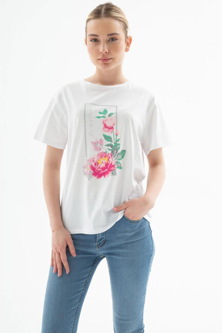 Kadın Baskılı Tişört 25Y0122K1 Beyaz (1)