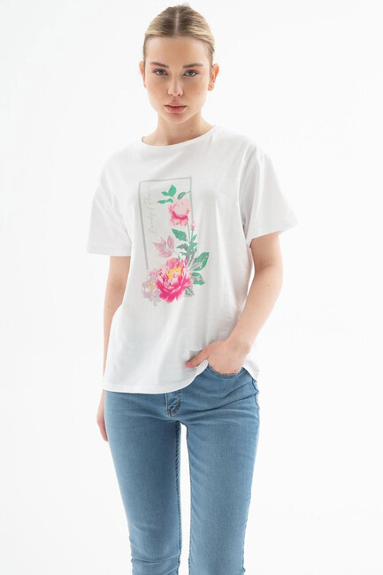 Kadın Baskılı Tişört 25Y0122K1 Beyaz (2)