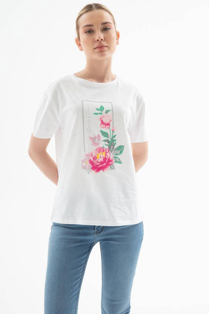 Kadın Baskılı Tişört 25Y0122K1 Beyaz 