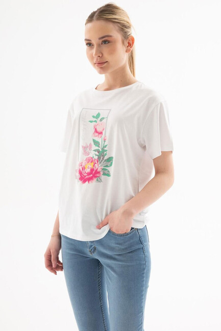 Kadın Baskılı Tişört 25Y0122K1 Beyaz - Thumbnail