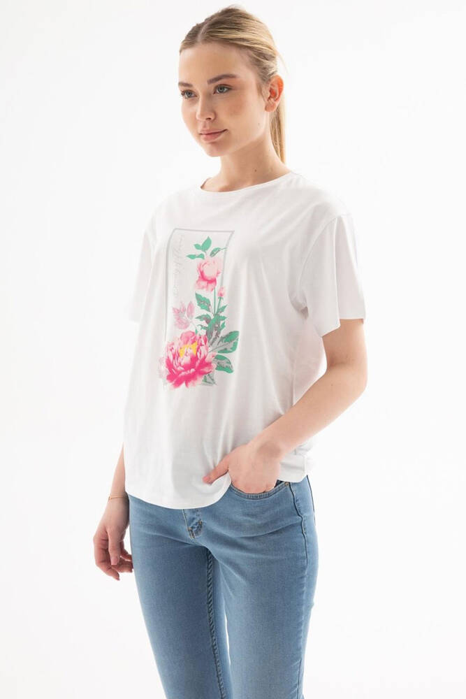 Kadın Baskılı Tişört 25Y0122K1 Beyaz 
