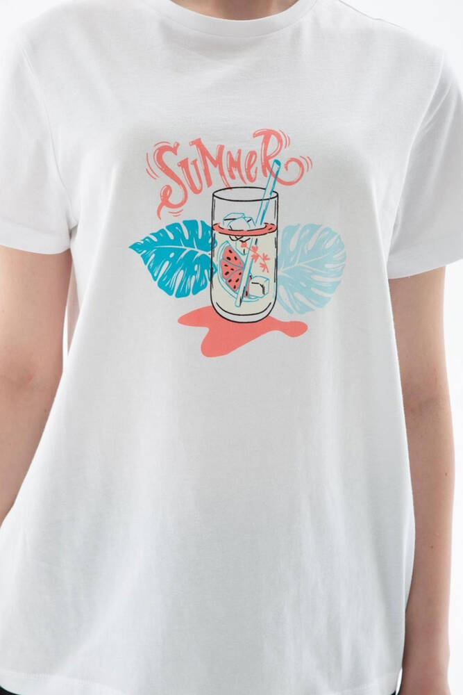 Kadın Baskılı Tişört 25Y0400K1 Beyaz 