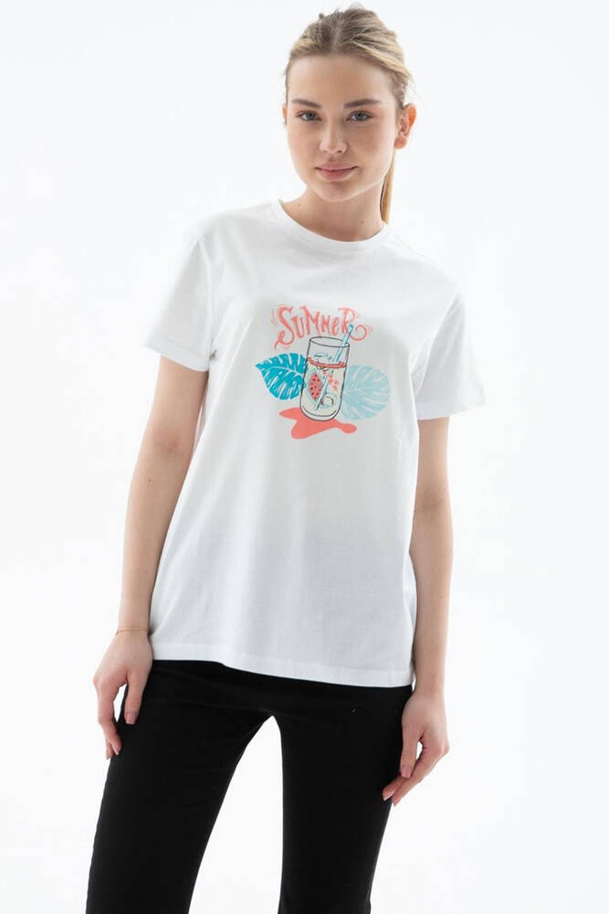 Kadın Baskılı Tişört 25Y0400K1 Beyaz 