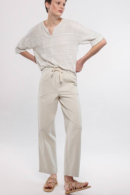 Kadın Beli Bağcıklı Pantolon 1010462-35043 Bej (1)