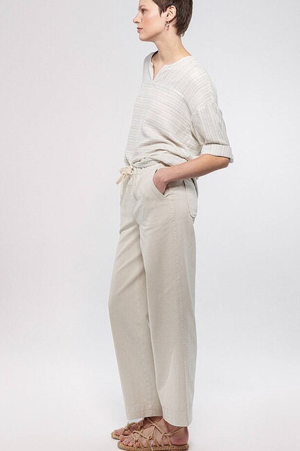 Kadın Beli Bağcıklı Pantolon 1010462-35043 Bej (2)