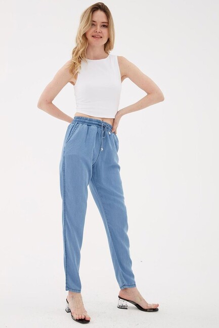 Kadın Beli Bağlamalı Denim Pantolon 25Y0657K1 Mavi (3)