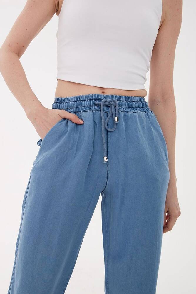 Kadın Beli Bağlamalı Denim Pantolon 25Y0657K1 Mavi 