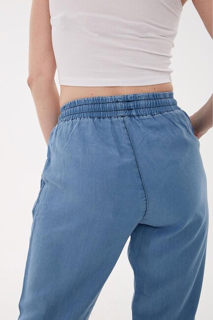 Kadın Beli Bağlamalı Denim Pantolon 25Y0657K1 Mavi - Thumbnail