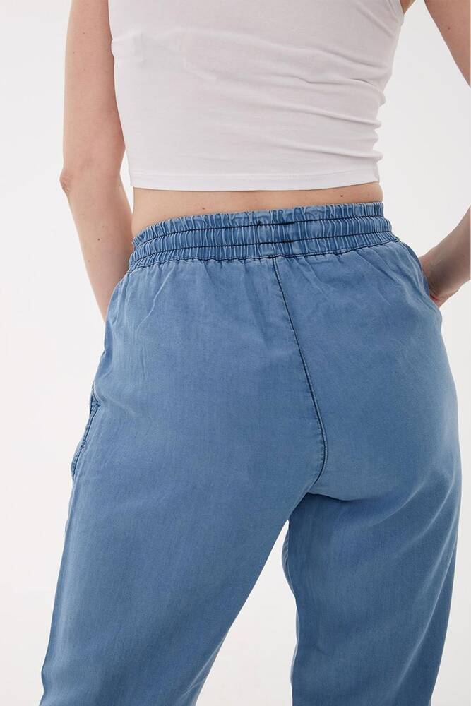 Kadın Beli Bağlamalı Denim Pantolon 25Y0657K1 Mavi 