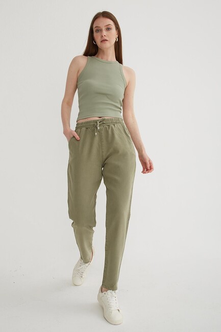 Kadın Beli Bağlamalı Pantolon 26Y0477K1 Haki 