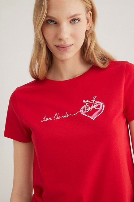 Kadın Bisiklet Baskılı Tişört 1612961-82054 Kırmızı (2)