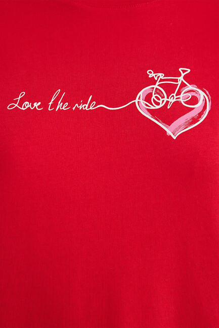 Kadın Bisiklet Baskılı Tişört 1612961-82054 Kırmızı - Thumbnail