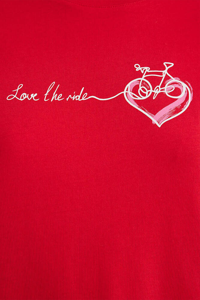 Kadın Bisiklet Baskılı Tişört 1612961-82054 Kırmızı 