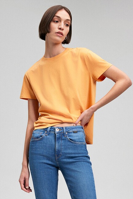 Kadın Bisiklet Yaka Basic Tişört 1600955-71405 Turuncu (1)