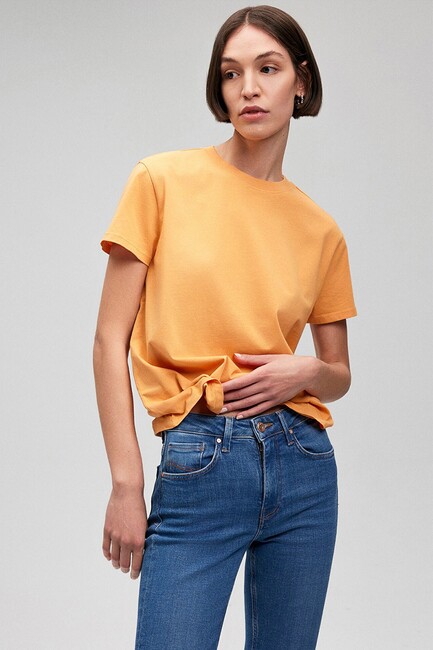 Kadın Bisiklet Yaka Basic Tişört 1600955-71405 Turuncu (2)
