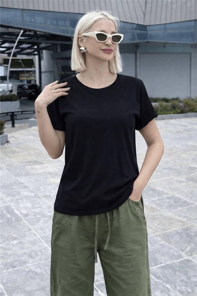 Kadın Bisiklet Yaka Bluz 26Y0194K1 Siyah 