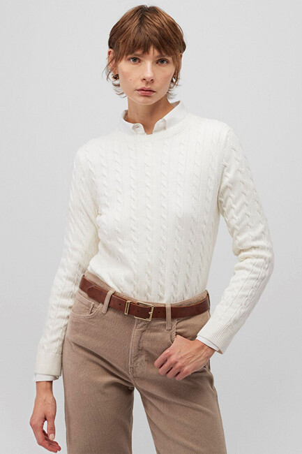 Kadın Bisiklet Yaka Kazak 1710341-70057 Beyaz (2)