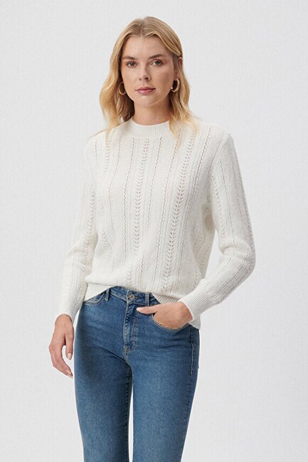 Kadın Bisiklet Yaka Kazak 1710353-70057 Beyaz (2)