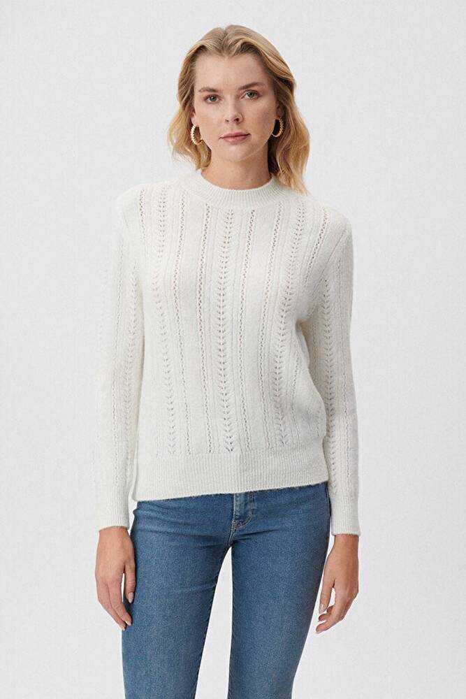 Kadın Bisiklet Yaka Kazak 1710353-70057 Beyaz 