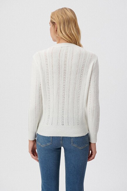 Kadın Bisiklet Yaka Kazak 1710353-70057 Beyaz - Thumbnail