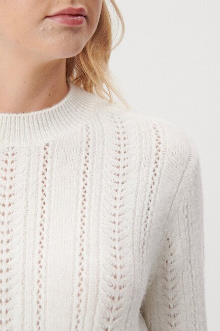 Kadın Bisiklet Yaka Kazak 1710353-70057 Beyaz - Thumbnail