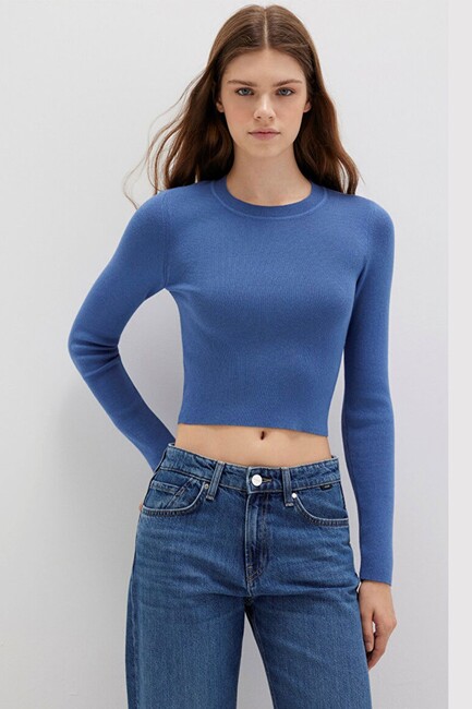 Kadın Bisiklet Yaka Kazak 1710474-70738 Mavi (1)