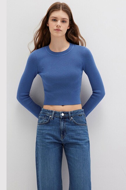 Kadın Bisiklet Yaka Kazak 1710474-70738 Mavi (2)