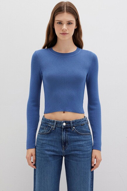 Kadın Bisiklet Yaka Kazak 1710474-70738 Mavi (3)