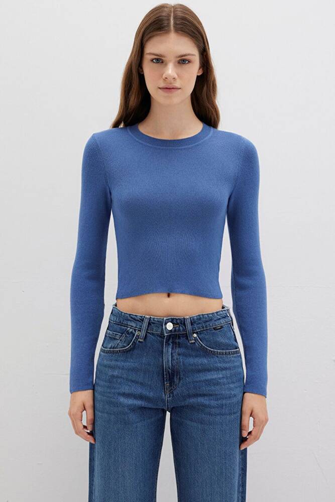 Kadın Bisiklet Yaka Kazak 1710474-70738 Mavi 