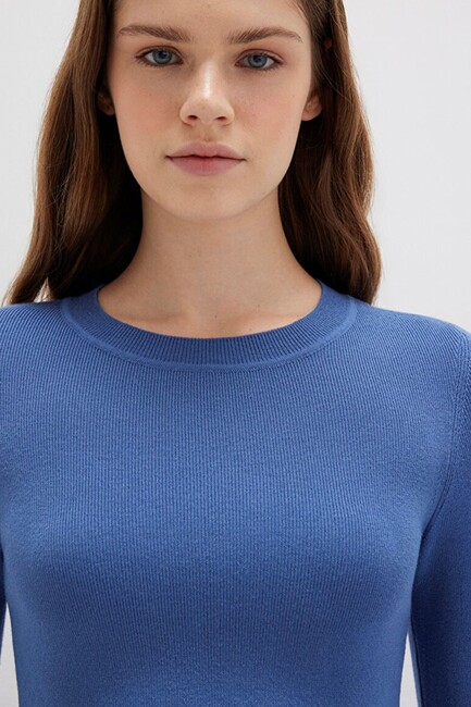 Kadın Bisiklet Yaka Kazak 1710474-70738 Mavi - Thumbnail