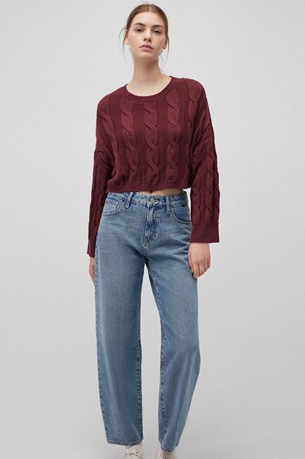 Kadın Bisiklet Yaka Kazak 1710477-70415 Bordo (1)