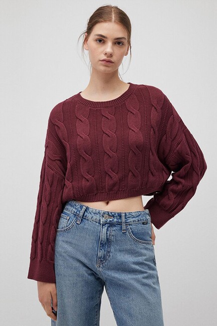 Kadın Bisiklet Yaka Kazak 1710477-70415 Bordo (2)