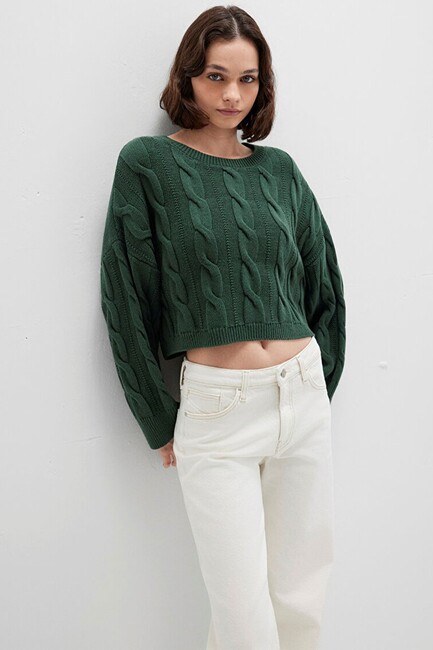 Kadın Bisiklet Yaka Kazak 1710477-71894 Yeşil (2)