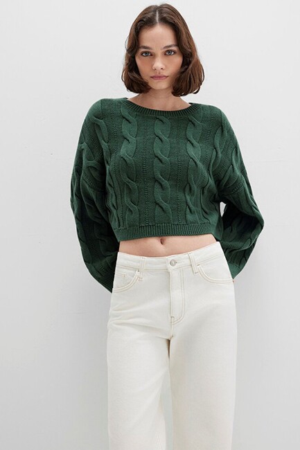 Kadın Bisiklet Yaka Kazak 1710477-71894 Yeşil (3)