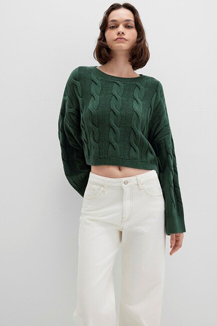 Kadın Bisiklet Yaka Kazak 1710477-71894 Yeşil - Thumbnail