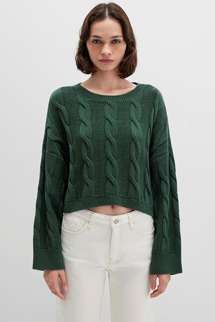 Kadın Bisiklet Yaka Kazak 1710477-71894 Yeşil - Thumbnail