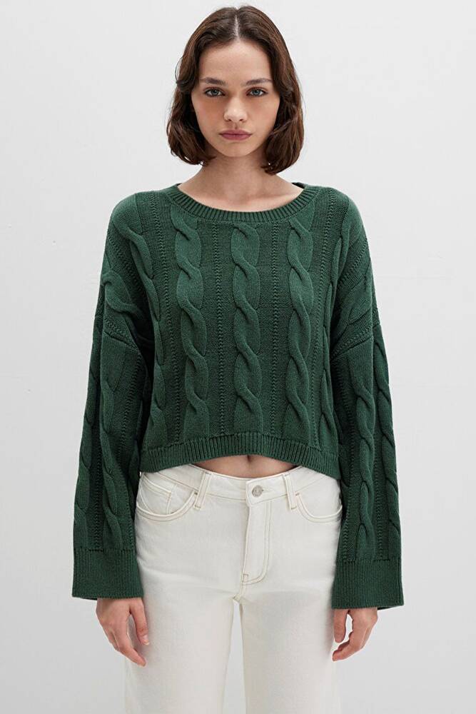 Kadın Bisiklet Yaka Kazak 1710477-71894 Yeşil 