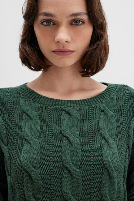 Kadın Bisiklet Yaka Kazak 1710477-71894 Yeşil - Thumbnail