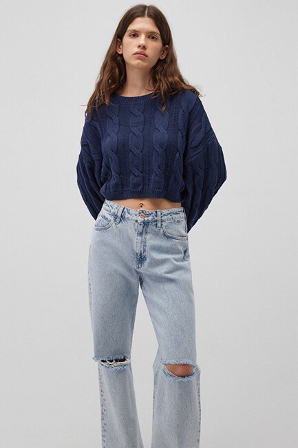 Kadın Bisiklet Yaka Kazak 1710477-82454 Lacivert (1)