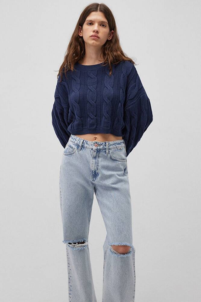 Kadın Bisiklet Yaka Kazak 1710477-82454 Lacivert 